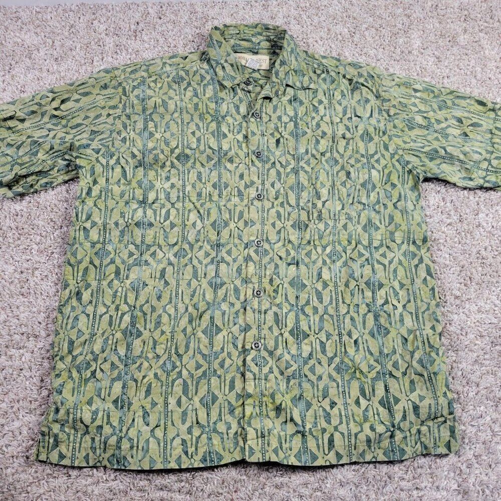 Johari West Hawaiian Shirt Mens Large Green Geometric Button Up Short Sleeve